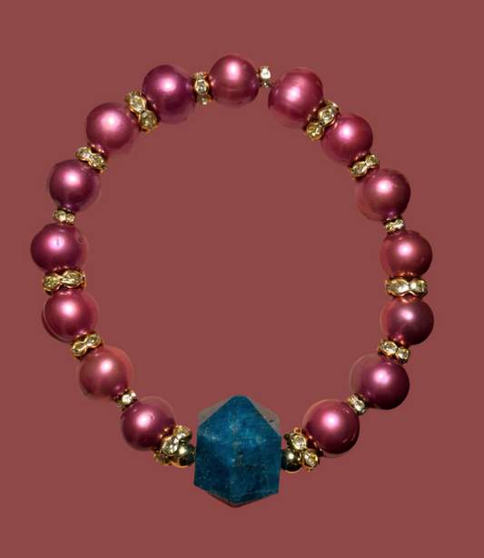 Blue Apatite & Fuchsia Pearl Bracelet