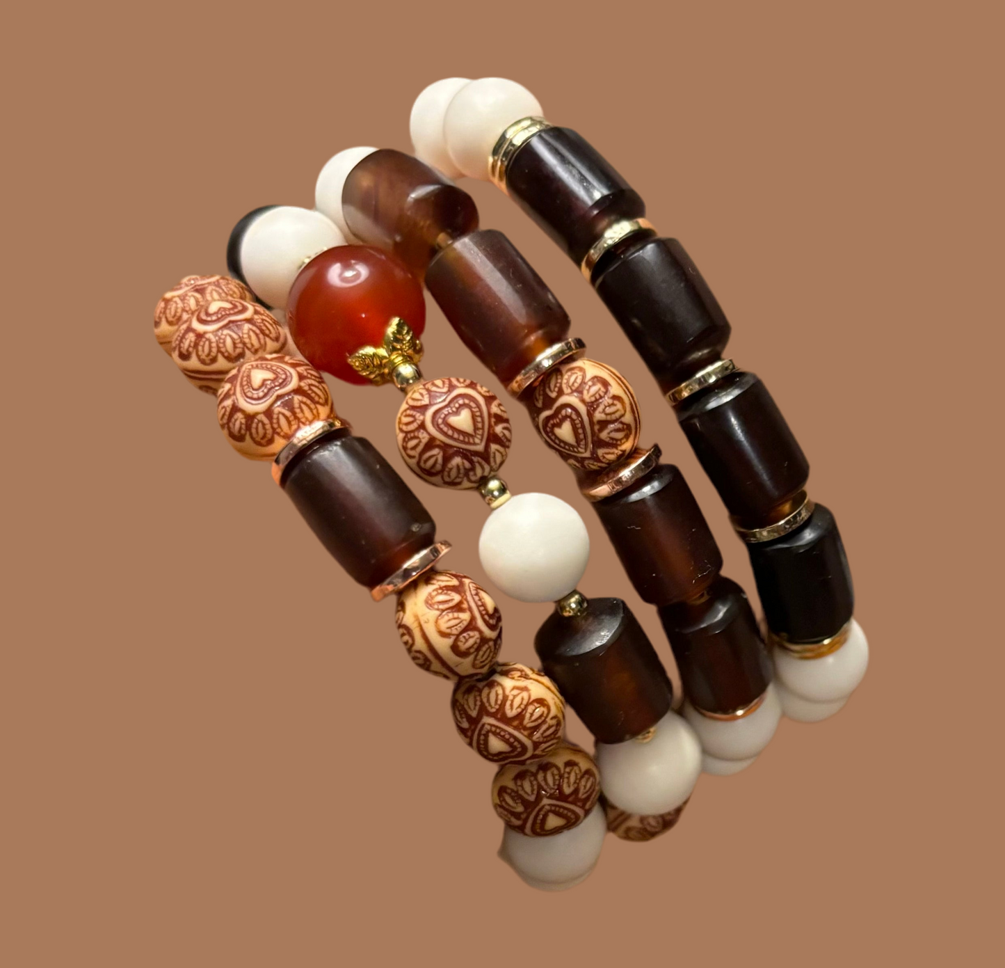 Carnelian, Ivory Jade & Amber Bracelet