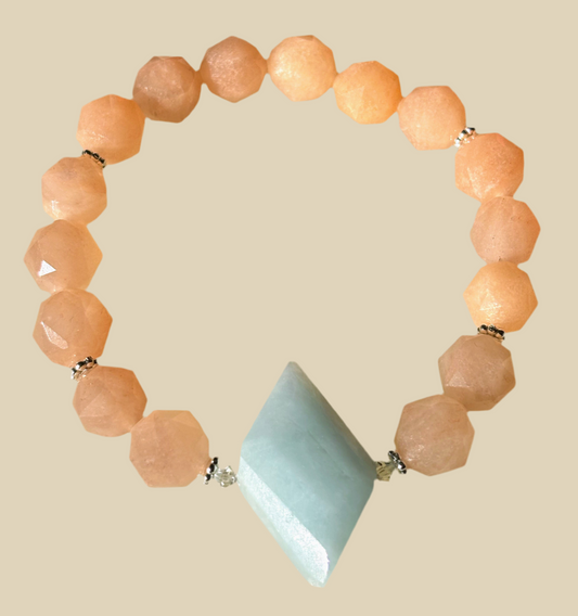 The Marquise Aquamarine & Peach Aventurine Bracelet