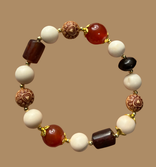 Carnelian, Ivory Jade & Amber Bracelet