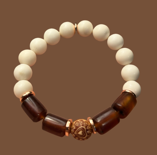 Ivory Jade & Amber Bracelet