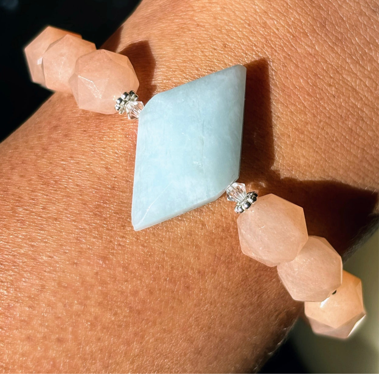 The Marquise Aquamarine & Peach Aventurine Bracelet