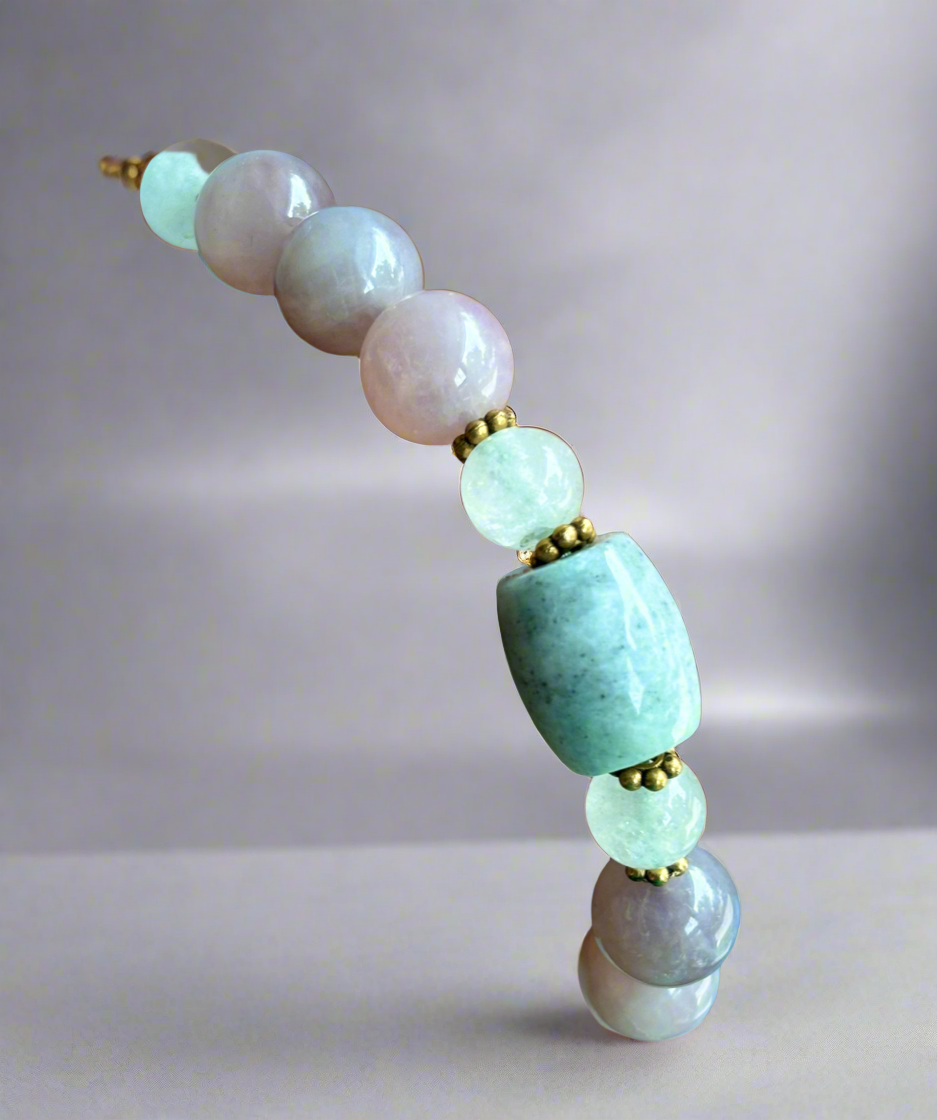 Burmese Jade & Mauve Quartz Bracelet