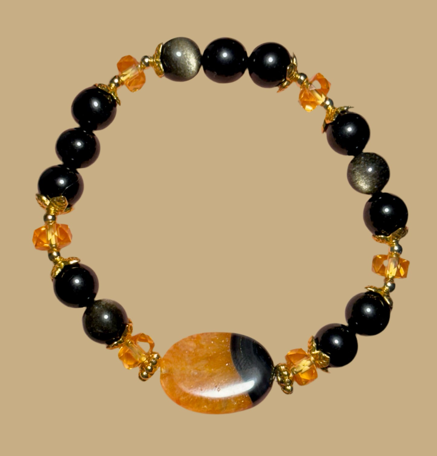 The Bumble Bee Agate, Citrine & Obsidian Bracelet