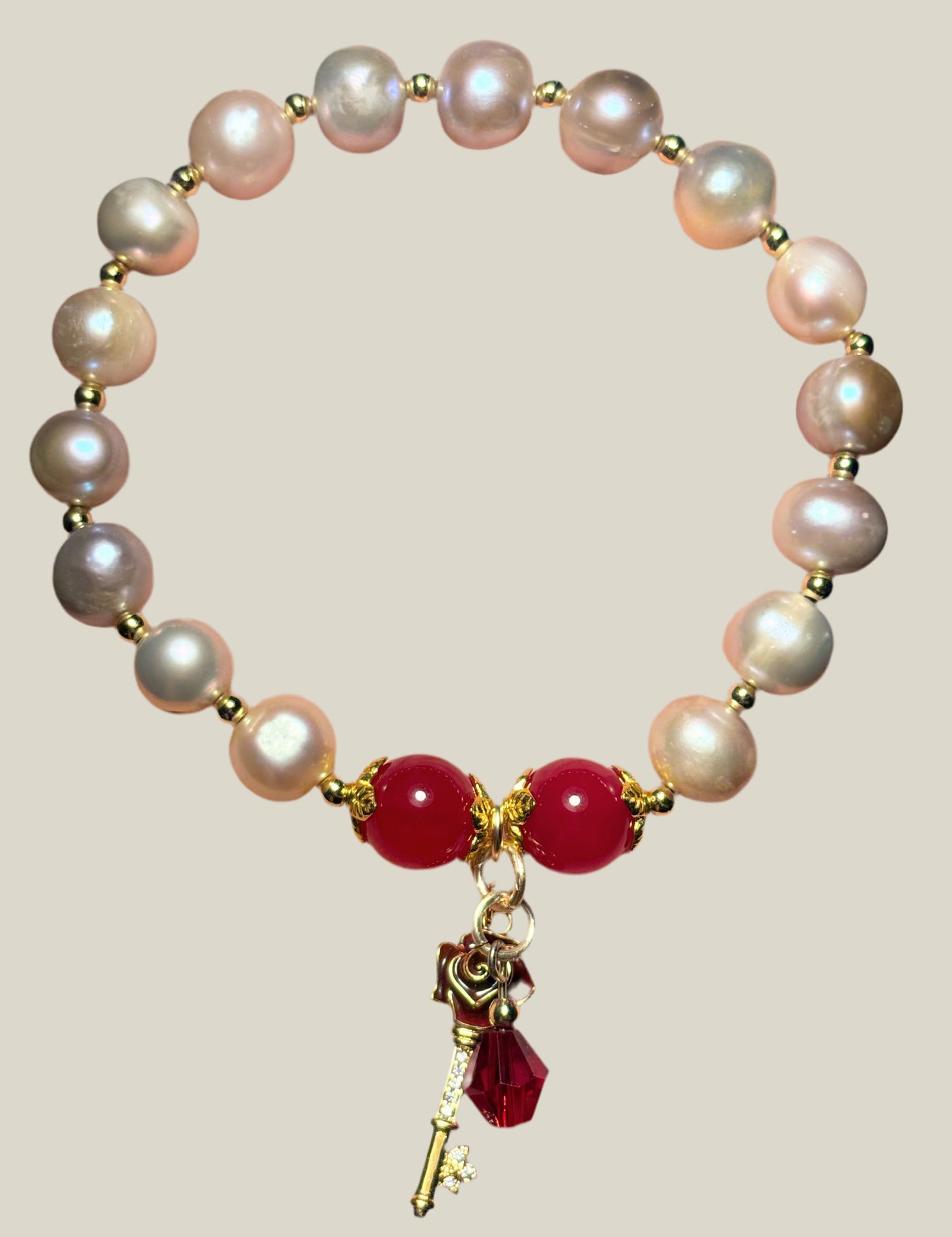 Pearl & Red Jade Bracelet